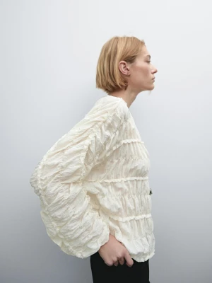Luźna Bluzka Z Marszczeniem - Surowy - - Massimo Dutti - Kobieta