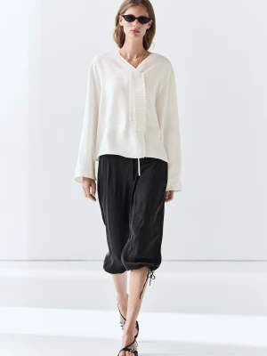 Luźna Bluzka Z Mieszanki Lnu Z Guzikami - Biały - Massimo Dutti - Female