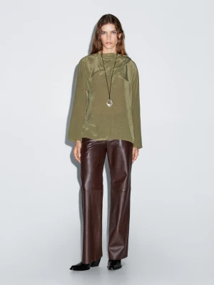 Luźna Bluzka Z Obszernym Kołnierzem - Zielony - - Massimo Dutti - Kobieta