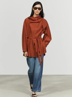 Luźna Bluzka Z Ozdobną Kokardą - Ognista Pomarańcza - Massimo Dutti - Female