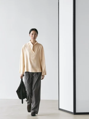 Luźna Bluzka Z Ozdobnym Przodem - Surowy - - Massimo Dutti - Kobieta