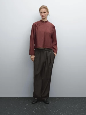 Luźna Bluzka Z Ozdobnym Zapięciem - Ceglany - - Massimo Dutti - Kobieta