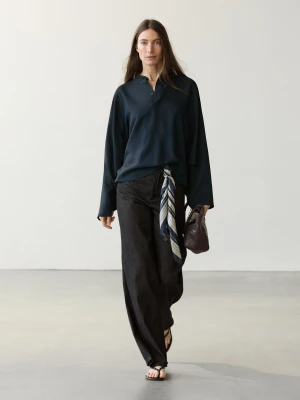 Luźna Bluzka Z Peleryną I Stójką Z Zapięciem - Granatowy - Xs-S - Massimo Dutti - Kobieta