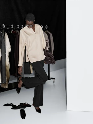 Luźna Bluzka Z Rozcięciami - Orzechowy - - Massimo Dutti - Kobieta