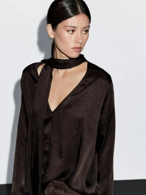 Luźna Bluzka Z Wiązaniem - Brązowy - - Massimo Dutti - Kobieta