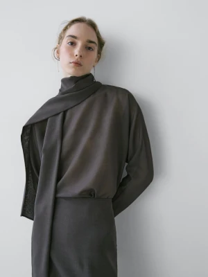 Luźna Bluzka Z Wiązaniem − Studio - Szary - - Massimo Dutti - Kobieta