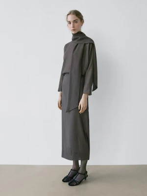 Luźna Bluzka Z Wiązaniem − Studio - Szary - - Massimo Dutti - Kobieta