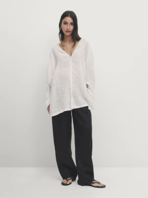 Luźna Bluzka Ze 100% Lnu - Biały - - Massimo Dutti - Kobieta
