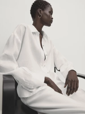 Luźna Bluzka Ze 100% Lnu - Biały - - Massimo Dutti - Kobieta