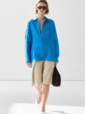 Luźna Bluzka Ze 100% Lnu - Niebieski - Massimo Dutti - Female