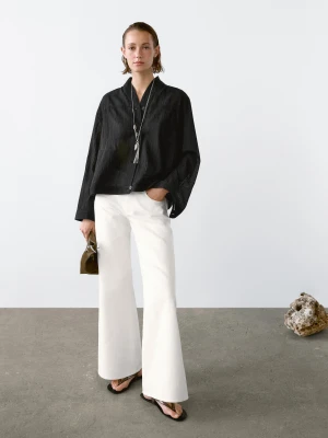 Luźna Bomberka Ze 100% Bawełny - Czarny - - Massimo Dutti - Kobieta