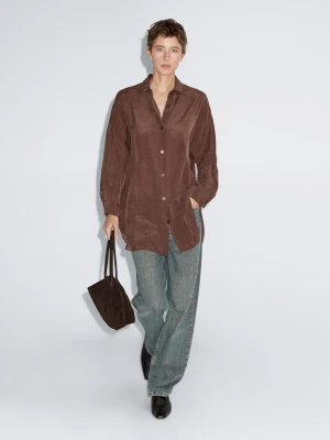 Luźna Długa Koszula - Brązowy - - Massimo Dutti - Kobieta