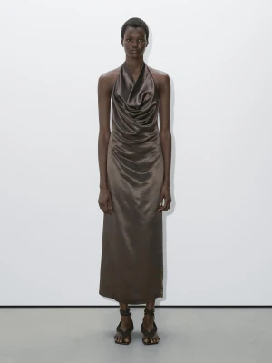 Luźna Drapowana Sukienka − Studio - Brązowy - - Massimo Dutti - Kobieta