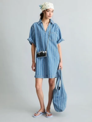 Sukienka dżinsowa w paski Crayfish Capsule, plisa z tyłu Marc O'Polo