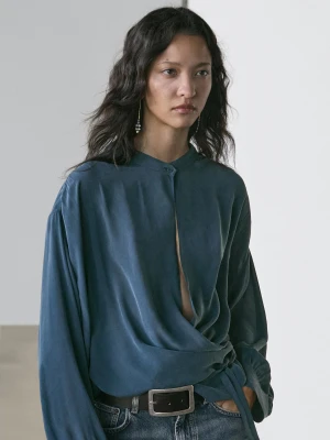 Luźna Kopertowa Bluzka - Zielony - - Massimo Dutti - Kobieta