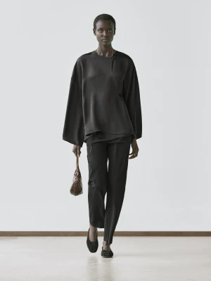 Luźna Kopertowa Koszula - Czarny - Xs-S - Massimo Dutti - Kobieta