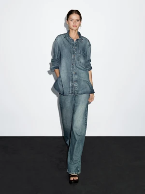 Luźna Koszula Jeansowa Z Kieszeniami - Jasnoniebieski - - Massimo Dutti - Kobieta