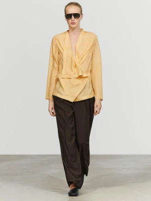 Luźna Koszula Kopertowa Ze 100% Jedwabiu - Musztardowy - Massimo Dutti - Female