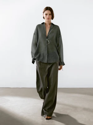 Luźna Koszula Maltinto Z Mieszanki Ramii - Szary/Niebieski - - Massimo Dutti - Kobieta