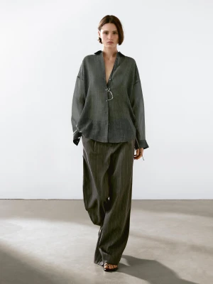 Luźna Koszula Maltinto Z Mieszanki Ramii - Szary/Niebieski - - Massimo Dutti - Kobieta