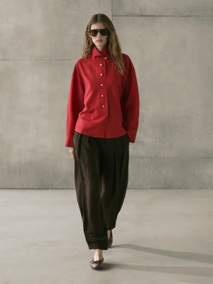 Luźna Koszula Na Zatrzaski - Czerwony - - Massimo Dutti - Kobieta