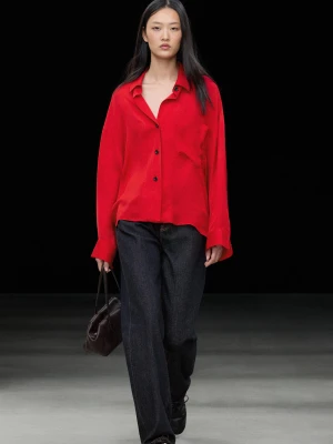 Luźna Koszula Oversize Z Kieszenią - Czerwony - Massimo Dutti - Female