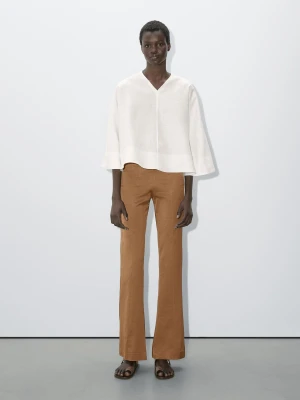 Luźna Koszula Peleryna Z Lnu − Studio - Surowy - - Massimo Dutti - Kobieta