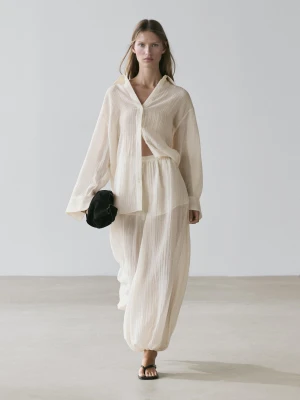 Luźna Koszula Plisowana - Kość Słoniowa - - Massimo Dutti - Kobieta