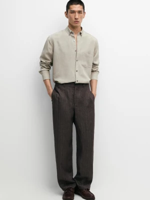 Luźna Koszula Regular Fit Z Lyocellem I Lnem - Zielony - Massimo Dutti - Male