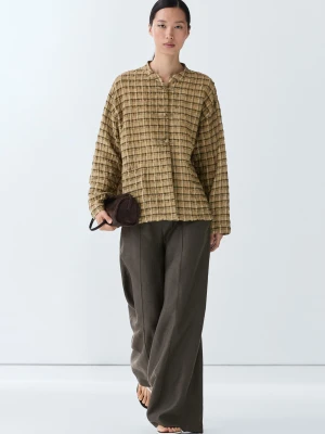 Luźna Koszula W Kratę - Żółty Musztardowy - Massimo Dutti - Female