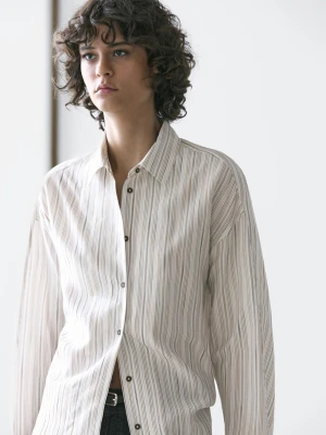 Luźna Koszula W Paski - Biały - - Massimo Dutti - Kobieta