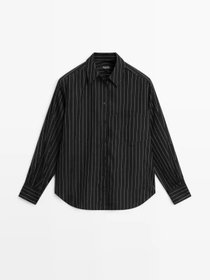 Luźna Koszula W Paski Z Kieszenią - Czarny - Massimo Dutti - Female