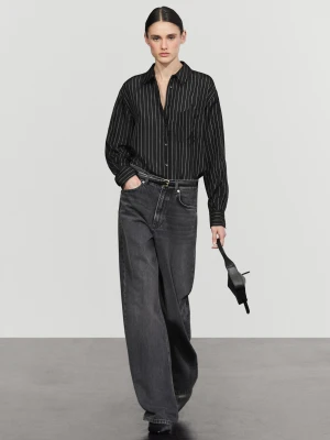 Luźna Koszula W Paski Z Kieszenią - Czarny - Massimo Dutti - Female