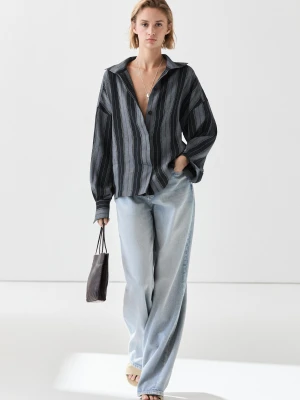 Luźna Koszula W Paski Z Mieszanki Lnu I Bawełny - Niebieski - Massimo Dutti - Female