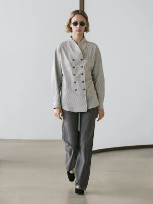 Luźna Koszula W Paski Z Ozdobnymi Guzikami - Szary - - Massimo Dutti - Kobieta
