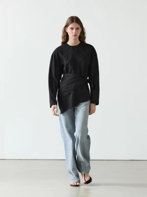 Luźna Koszula W Paski Z Wiązaniem - Czarny - - Massimo Dutti - Kobieta