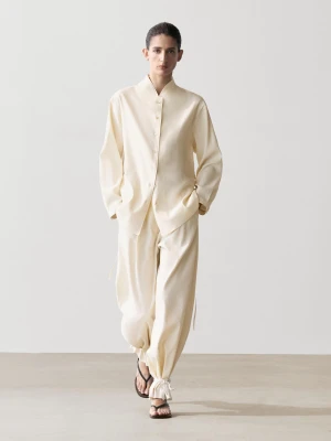 Luźna Koszula Wierzchnia Z Detalami Na Kołnierzu - Surowy - - Massimo Dutti - Kobieta