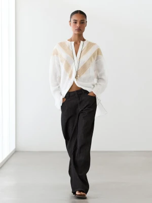 Luźna Koszula Z Aplikacją Z Mieszanki Lnu - Biały - - Massimo Dutti - Kobieta