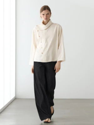 Luźna Koszula Z Asymetrycznym Zapięciem Na Guziki - Beżowy - - Massimo Dutti - Kobieta