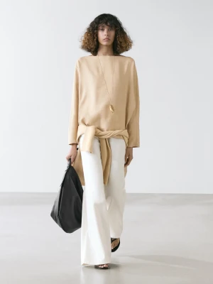 Luźna Koszula Z Dekoltem Łódka - Beżowy - - Massimo Dutti - Kobieta