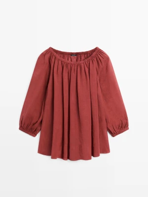 Luźna Koszula Z Dekoltem Łódka - Ceglany - - Massimo Dutti - Kobieta