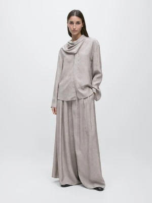 Luźna Koszula Z Detalem Szalika - Szary - - Massimo Dutti - Kobieta