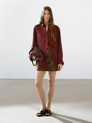 Luźna Koszula Z Długim Rękawem - Czereśniowy - - Massimo Dutti - Kobieta
