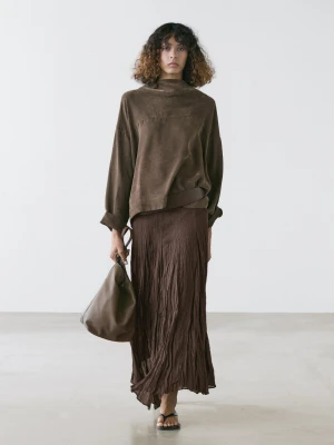 Luźna Koszula Z Drapowaniem - Brązowy - - Massimo Dutti - Kobieta