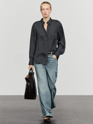 Luźna Koszula Z Kieszenią - Granatowy - Massimo Dutti - Female