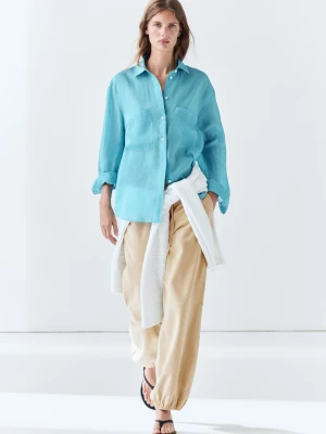 Luźna Koszula Z Kieszeniami Z Ramii - Turkusowy - Massimo Dutti - Female
