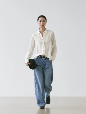 Luźna Koszula Z Kołnierzykiem Koszulowym - Biały Złamany - - Massimo Dutti - Kobieta