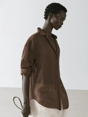 Luźna Koszula Z Kołnierzykiem Koszulowym - Brązowy - - Massimo Dutti - Kobieta