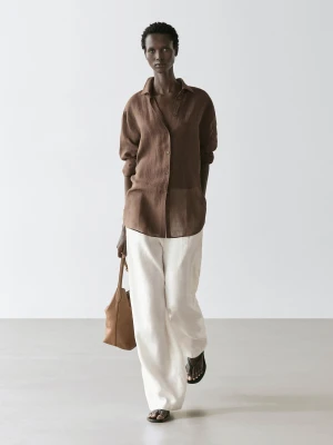Luźna Koszula Z Kołnierzykiem Koszulowym - Brązowy - - Massimo Dutti - Kobieta