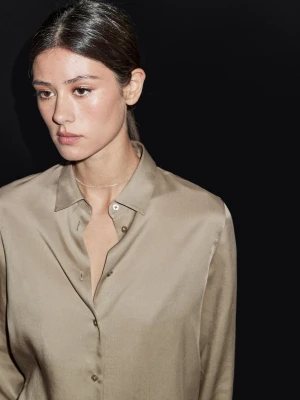 Luźna Koszula Z Kołnierzykiem Koszulowym - Opalony - - Massimo Dutti - Kobieta